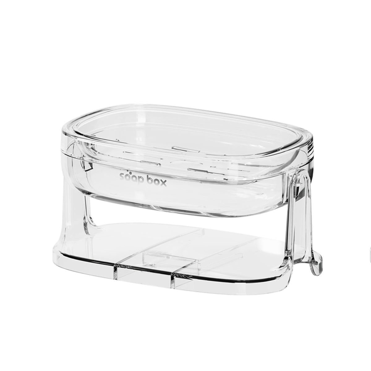 Savoniera Cu Suport 2 In 1, Montare Pe Perete Fara Gaurire Sau Pe Blat, Sistem De Scurgere Rapida, Material PET Si Sticla, Argintiu Transparent