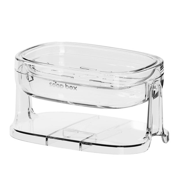 Savoniera Cu Suport 2 In 1, Montare Pe Perete Fara Gaurire Sau Pe Blat, Sistem De Scurgere Rapida, Material PET Si Sticla, Argintiu Transparent