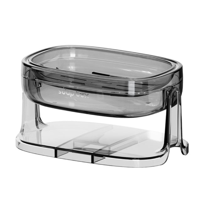 Savoniera Cu Suport 2 In 1, Montare Perete Fara Gaurire Sau Pe Blat, Sistem Scurgere Rapida, Material PET Si Sticla, Gri Transparent