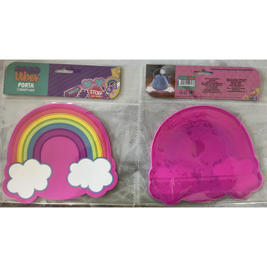 Suport pentru Pahar si Cana, Model Curcubeu, Protectie Termica Rezistenta la Caldura, PVC Moale Anti-alunecare, 18.5 x 18.5 cm, Multicolor