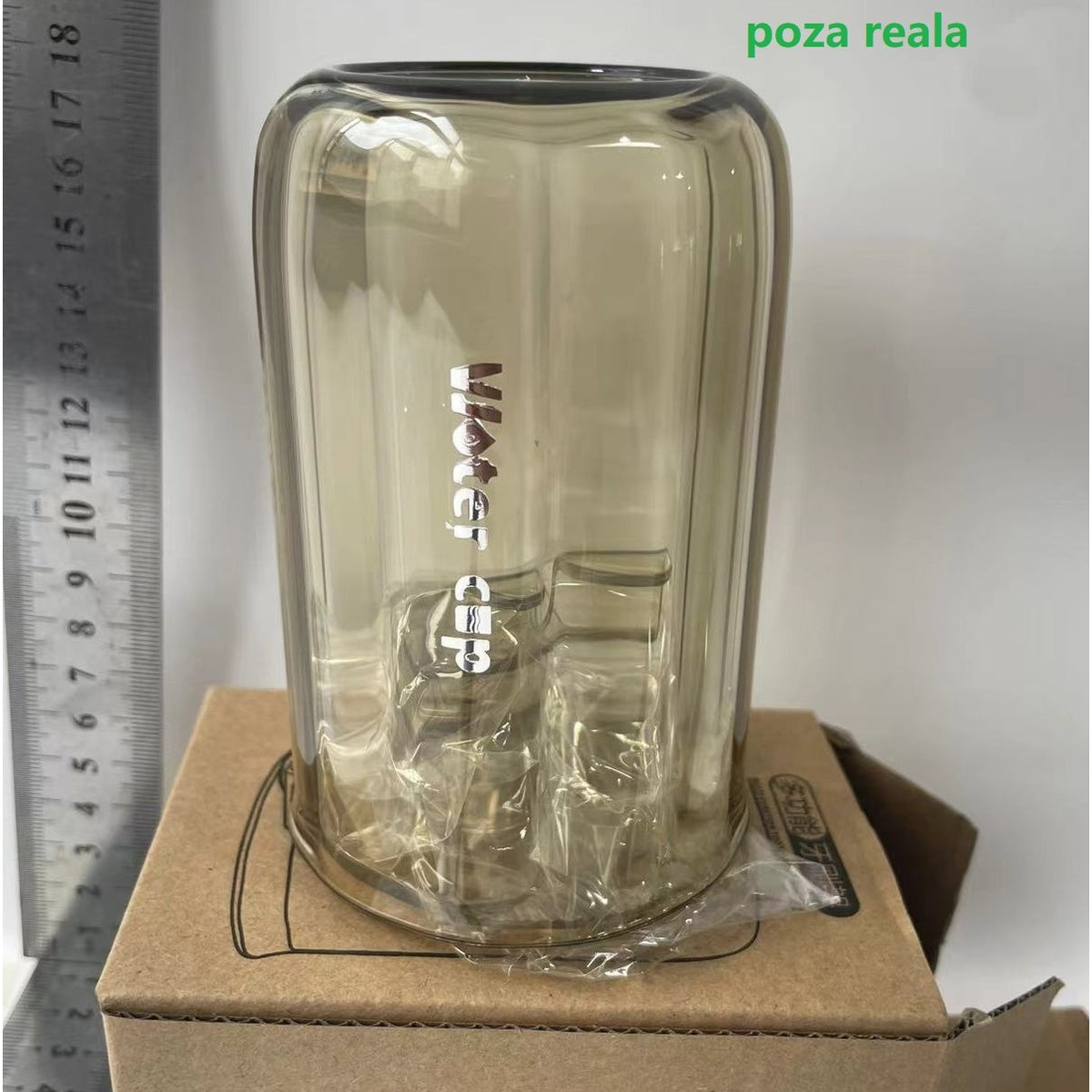 Suport Multifunctional 2 in 1, Pahar si Suport Periuta de Dinti cu Autoadeziv, Organizator Baie fara Gaurire, PET si ABS, 10.4 x 7.3 x 7.3 cm, Maro Galbui