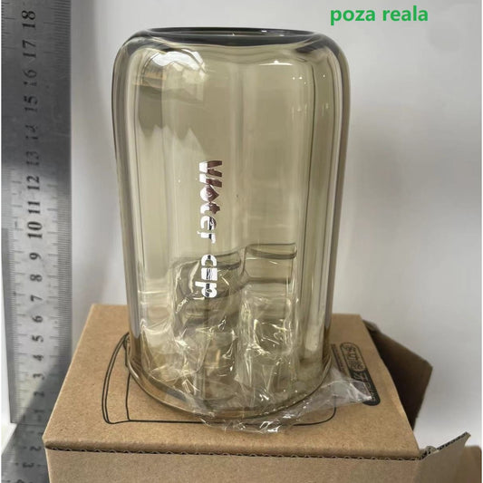 Suport Multifunctional 2 in 1, Pahar si Suport Periuta de Dinti cu Autoadeziv, Organizator Baie fara Gaurire, PET si ABS, 10.4 x 7.3 x 7.3 cm, Maro Galbui