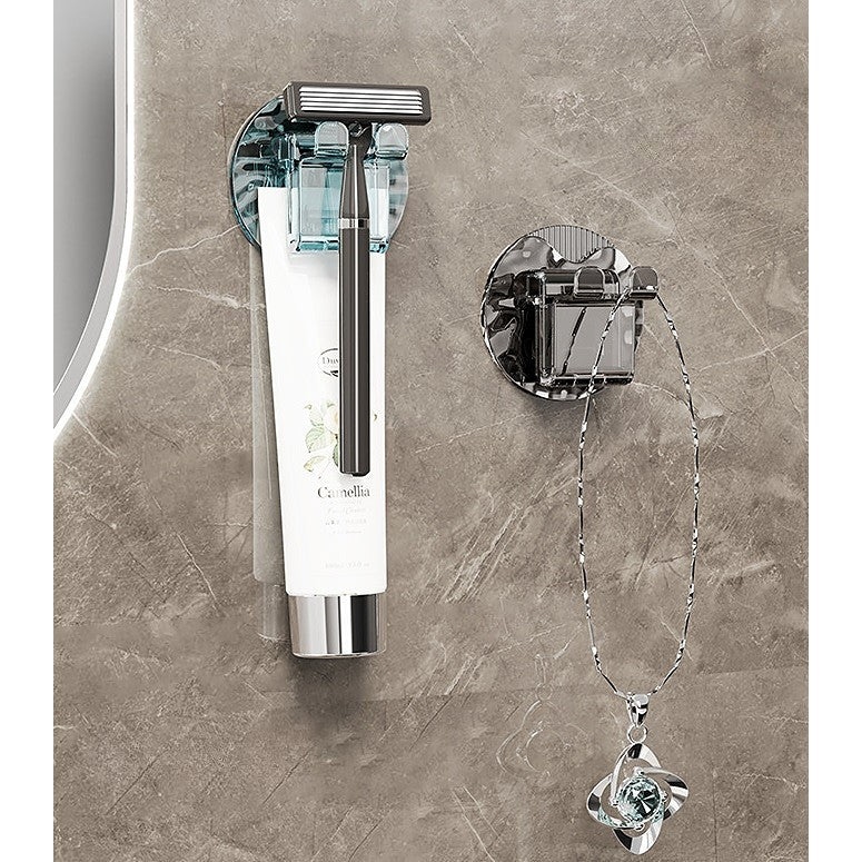 Suport Multifunctional 2 in 1, Pahar si Suport Periuta de Dinti cu Autoadeziv, Organizator Baie fara Gaurire, PET si ABS, 10.4 x 7.3 x 7.3 cm, Maro Galbui