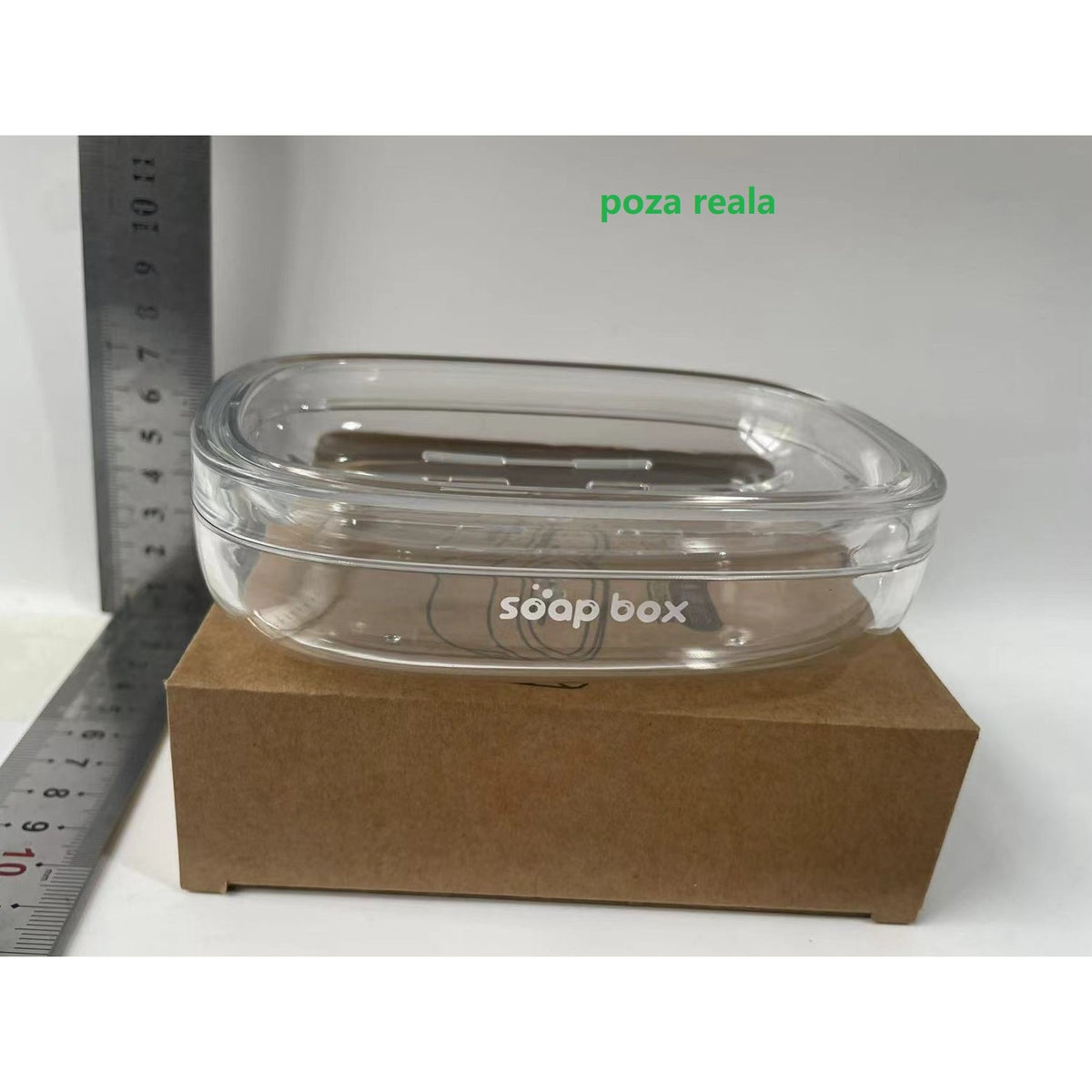 Savoniera Pentru Blat Cu Scurgere Rapida Si Suport Detasabil, Suport Sapun Igienic Din PET Si Sticla, Design Modern, Argintiu Transparent