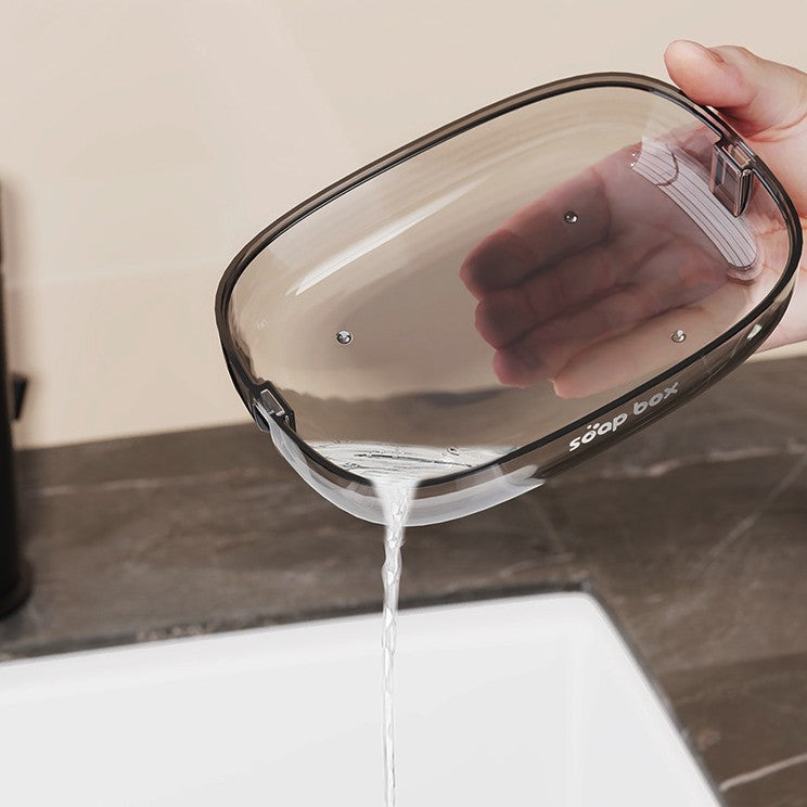 Savoniera Pentru Blat Cu Sistem De Scurgere Optima, Suport Sapun Igienic Cu Tava Detasabila, Material PET Si Sticla, 13 x 9 x 4 cm, Gri