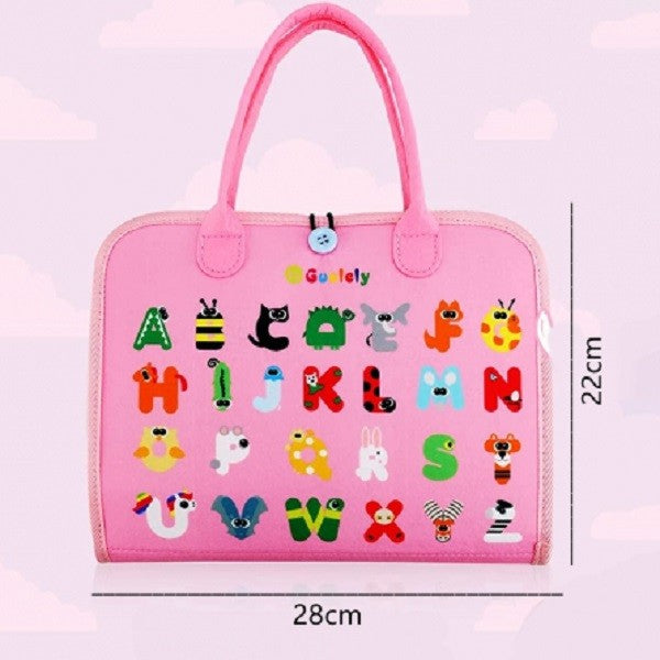 Carte Senzoriala Educativa Montessori, Dezvoltare Abilitati Motorii si Invatare Alfabet, Fetru si Material Textil, 16 Activitati Interactive, 3 Pagini, 28x25x4 cm, Roz Model Sirena
