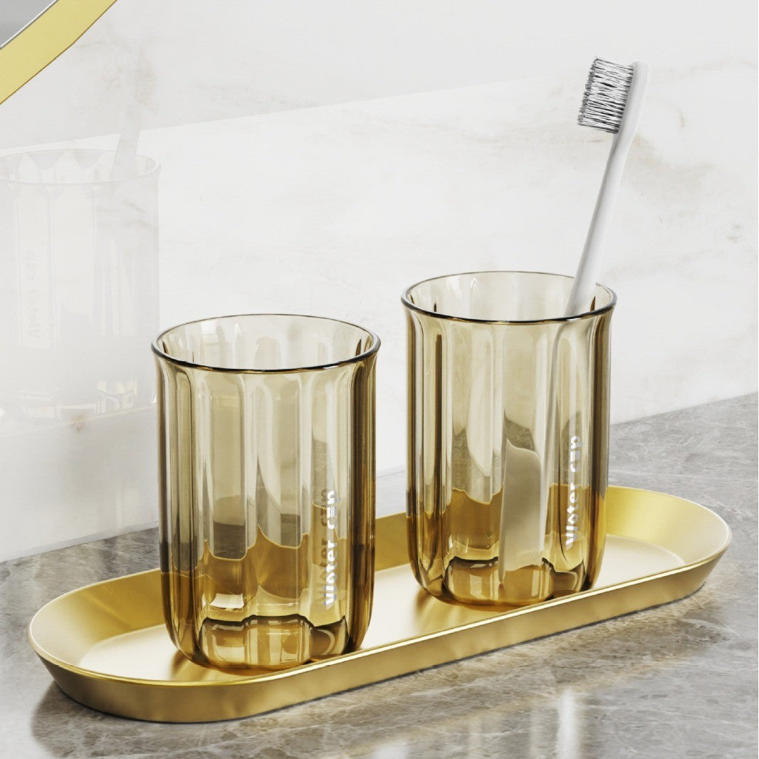 Cană pentru Clătit Gura și Suport Periuta de Dinți, Design Ergonomic și Rezistent la Cădere, Material AS Ecologic, 200 ml, 10.4 x 7.3 cm, Maro Transparent