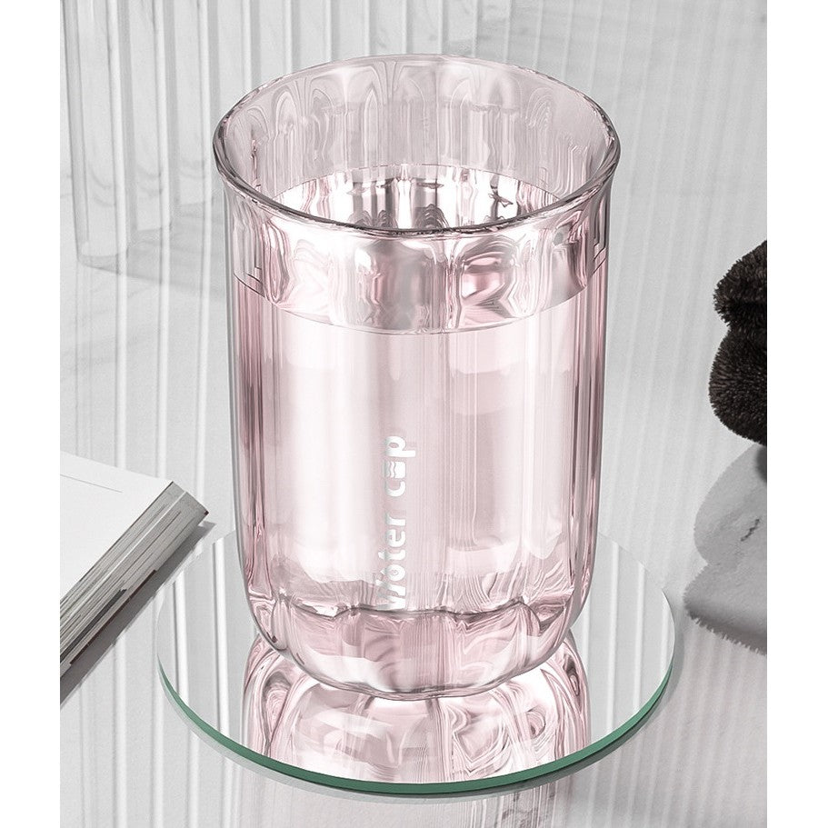 Cană pentru Clătit Gura și Suport Periuță Dinți, Design Ergonomic și Rezistent la Cădere, Plastic AS, 200 ml, Roz Transparent