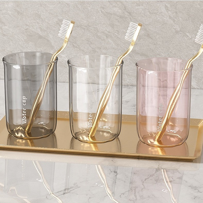 Cană pentru Clătit Gura și Suport Periuță Dinți, Design Ergonomic și Rezistent la Cădere, Plastic AS, 200 ml, Roz Transparent