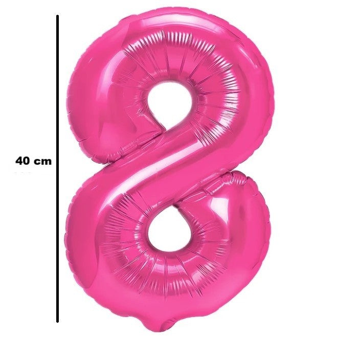 Balon Aniversar Cifra 8, Figurina din Folie Metalizata, Decoratiuni Petrecere, Compatibil Aer sau Heliu, include Pai Umflare, Roz, 40 cm