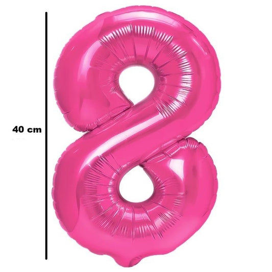 Balon Aniversar Cifra 8, Figurina din Folie Metalizata, Decoratiuni Petrecere, Compatibil Aer sau Heliu, include Pai Umflare, Roz, 40 cm