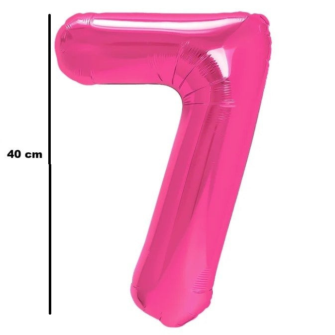 Balon Aniversar Cifra 7, Figurina din Folie Metalizata, Umflare Aer sau Heliu, include Pai, Roz, 40 cm