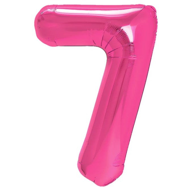 Balon Aniversar Cifra 7, Figurina din Folie Metalizata, Umflare Aer sau Heliu, include Pai, Roz, 40 cm