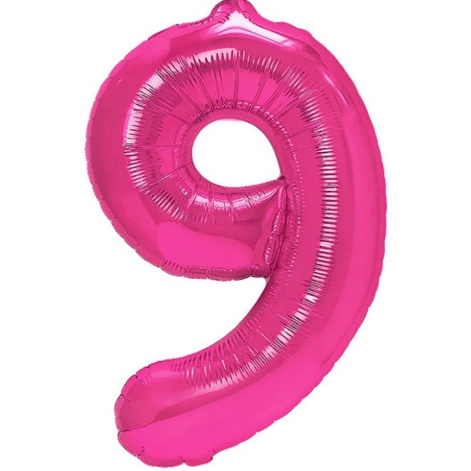 Balon Cifra 9, Figurina Aniversara pentru Petrecere, Folie Metalizata, Umflare Aer sau Heliu, Roz, 40 cm