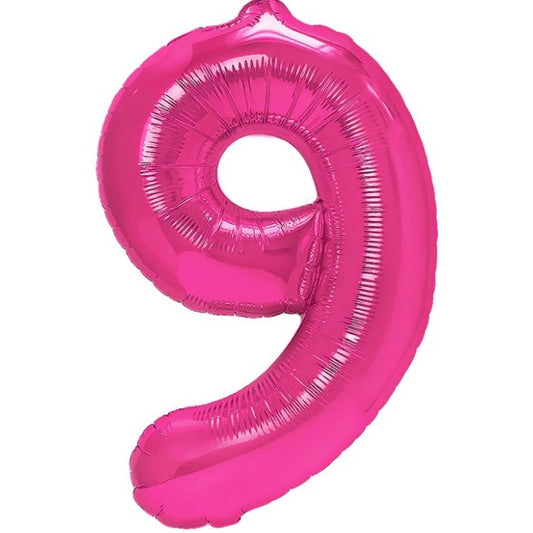 Balon Cifra 9, Figurina Aniversara pentru Petrecere, Folie Metalizata, Umflare Aer sau Heliu, Roz, 40 cm