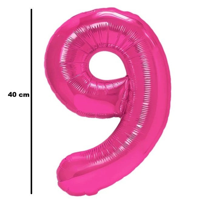 Balon Cifra 9, Figurina Aniversara pentru Petrecere, Folie Metalizata, Umflare Aer sau Heliu, Roz, 40 cm