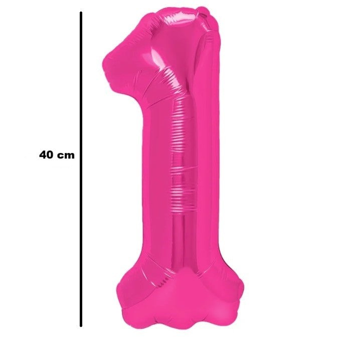 Balon Aniversar Cifra 1, Figurina din Folie Metalizata pentru Petrecere, Umflare Aer sau Heliu, Include Pai, 40 cm, Roz