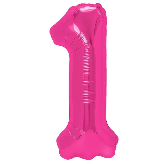 Balon Aniversar Cifra 1, Figurina din Folie Metalizata pentru Petrecere, Umflare Aer sau Heliu, Include Pai, 40 cm, Roz