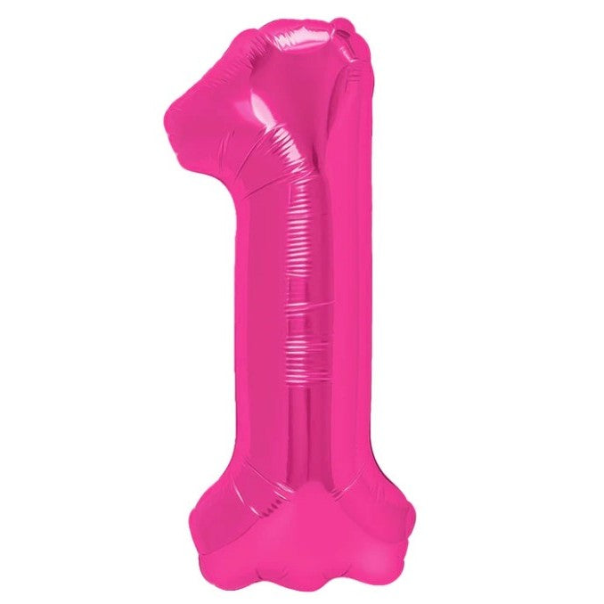 Balon Aniversar Cifra 1, Figurina din Folie Metalizata pentru Petrecere, Umflare Aer sau Heliu, Include Pai, 40 cm, Roz
