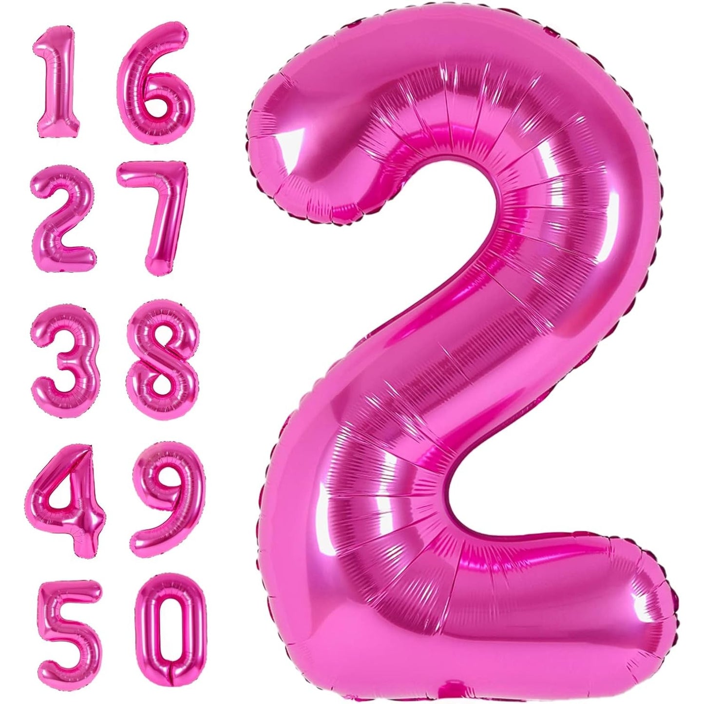 Balon Aniversar Cifra 2, Figurina din Folie Metalizata, Umflare Aer sau Heliu, Include Pai, Roz, 40 cm