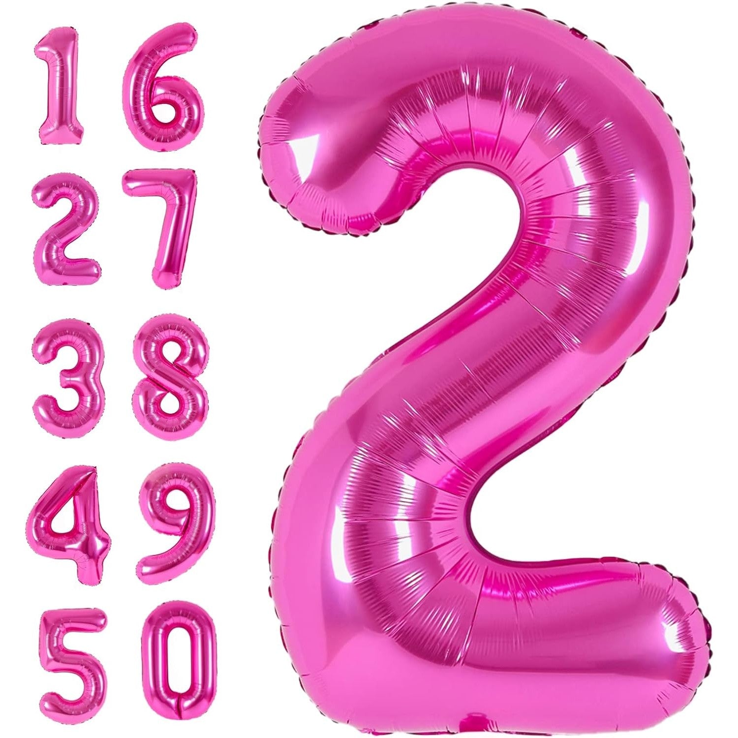 Balon Aniversar Cifra 2, Figurina din Folie Metalizata, Umflare Aer sau Heliu, Include Pai, Roz, 40 cm
