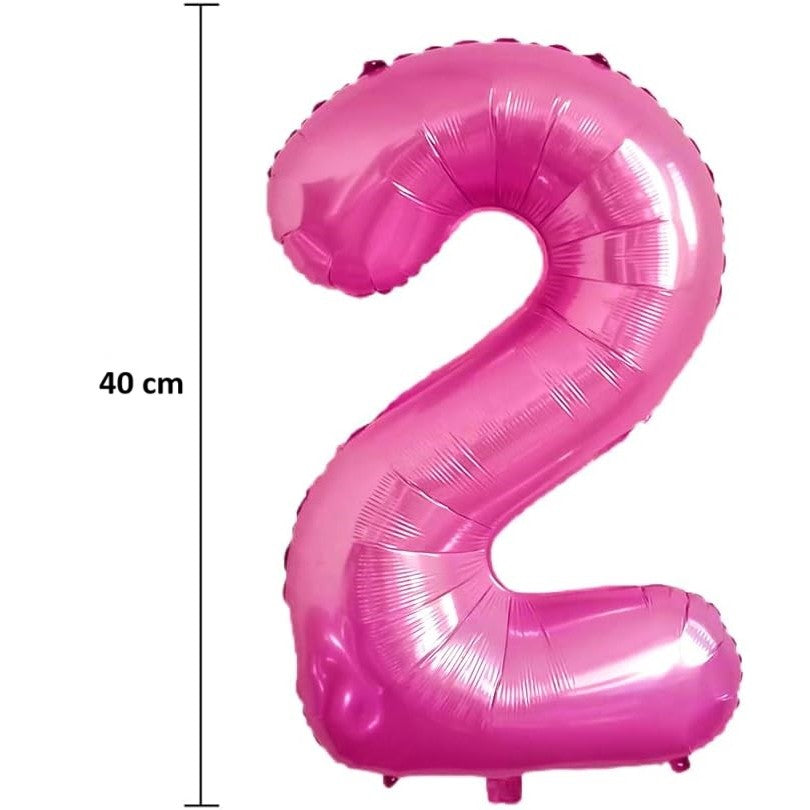 Balon Aniversar Cifra 2, Figurina din Folie Metalizata, Umflare Aer sau Heliu, Include Pai, Roz, 40 cm