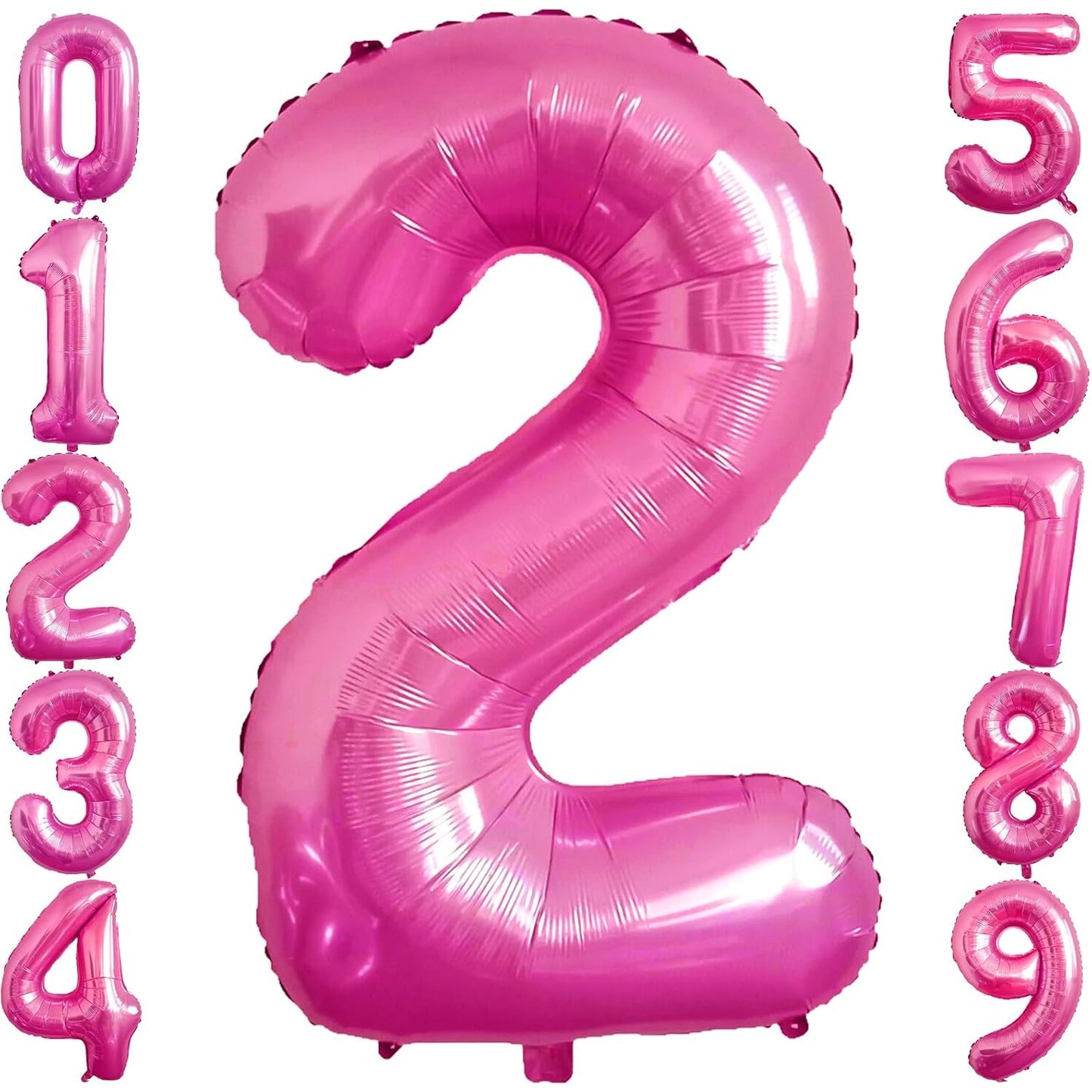 Balon Aniversar Cifra 2, Figurina din Folie Metalizata, Umflare Aer sau Heliu, Include Pai, Roz, 40 cm