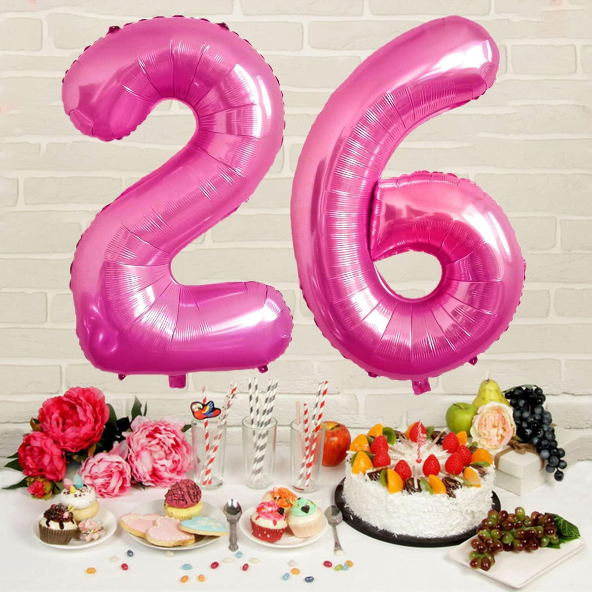 Balon Aniversar Cifra 2, Figurina din Folie Metalizata, Umflare Aer sau Heliu, Include Pai, Roz, 40 cm