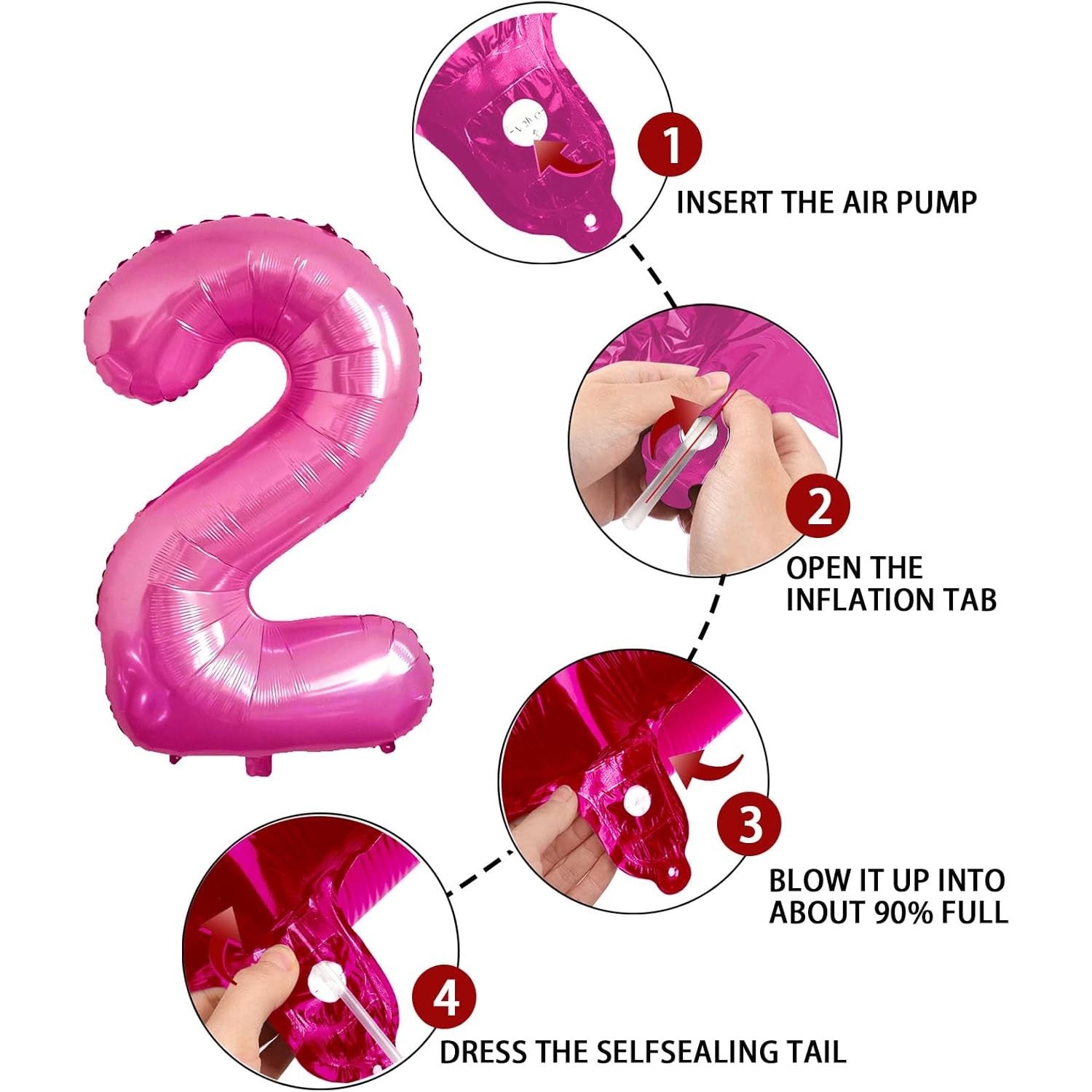 Balon Aniversar Cifra 2, Figurina din Folie Metalizata, Umflare Aer sau Heliu, Include Pai, Roz, 40 cm