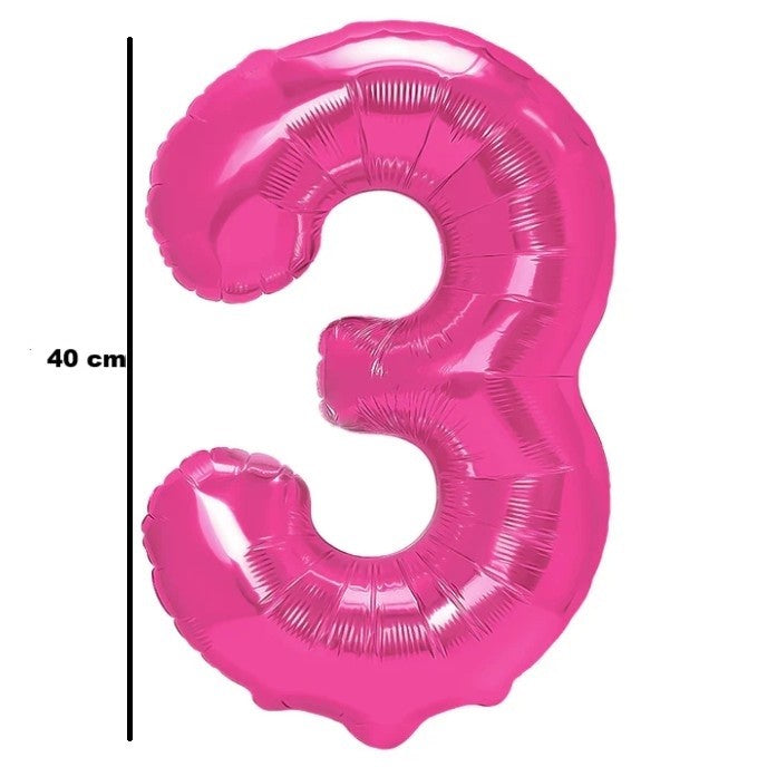 Balon Aniversar Cifra 3, Figurina din Folie Metalizata, Umflare cu Aer sau Heliu, Include Pai, 40 cm, Roz