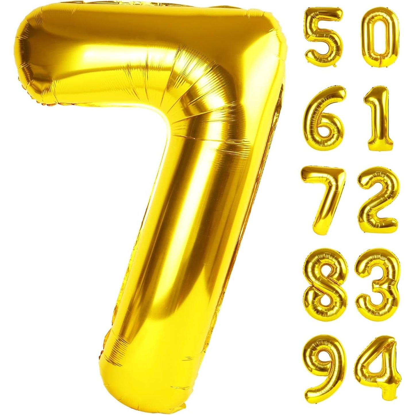 Balon Aniversar Cifra 7, Figurina din Folie Metalizata, Umflare Aer sau Heliu, include Pai, 40 cm, Auriu