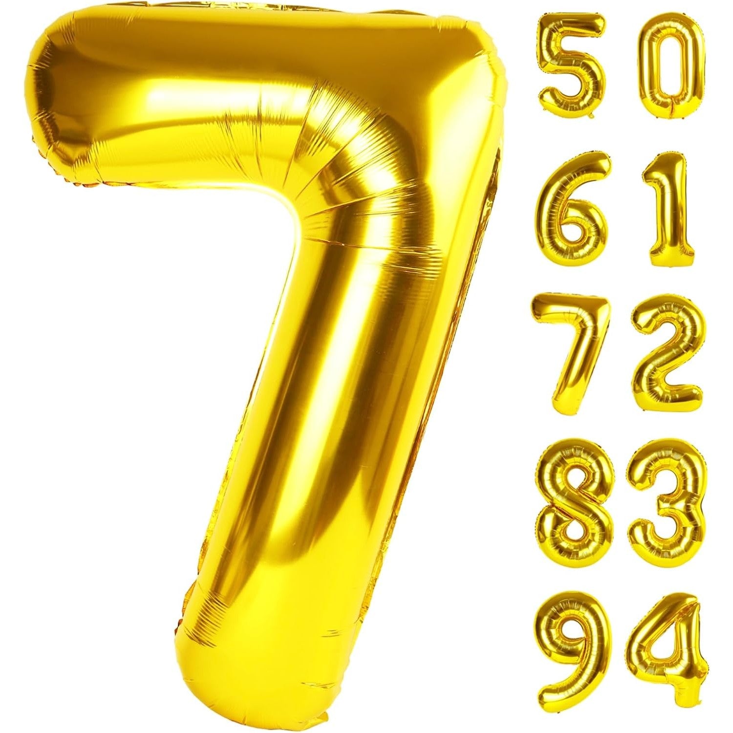 Balon Aniversar Cifra 7, Figurina din Folie Metalizata, Umflare Aer sau Heliu, include Pai, 40 cm, Auriu