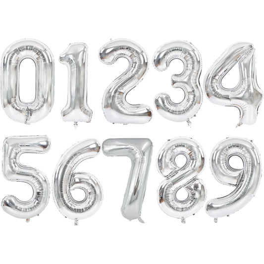 Balon Aniversar Cifra 0, Figurina din Folie de Aluminiu Metalizata, Umflare Aer sau Heliu, Include Pai, 40 cm, Argintiu