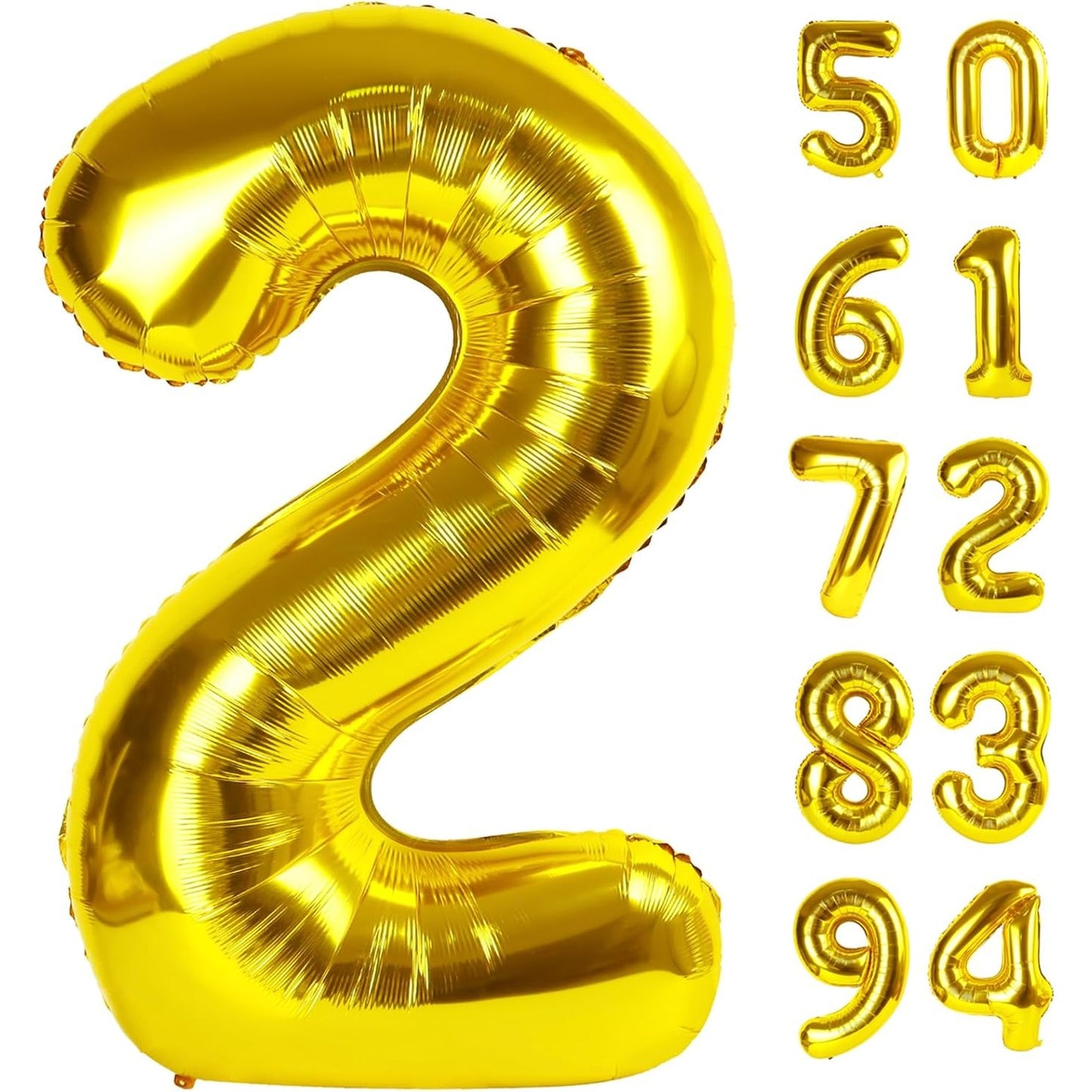 Balon Aniversar Cifra 2 din Folie Metalizata, Figurina pentru Petrecere, Umflare cu Aer sau Heliu, include Pai, 40 cm, Auriu