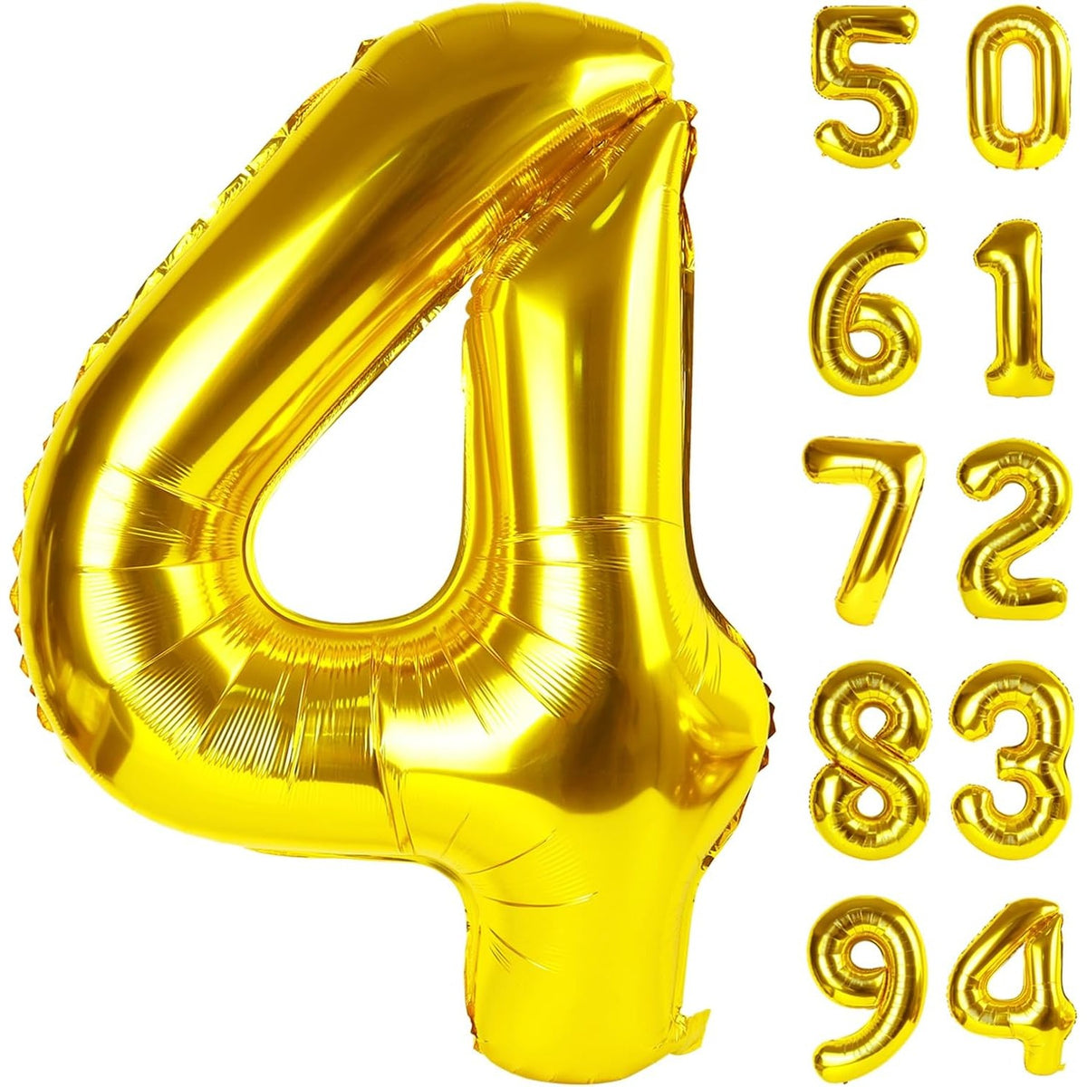 Balon Aniversar Cifra 4 din Folie Metalizata, Figurina pentru Petrecere, Umflare Aer sau Heliu, Include Pai, Auriu, 40 cm