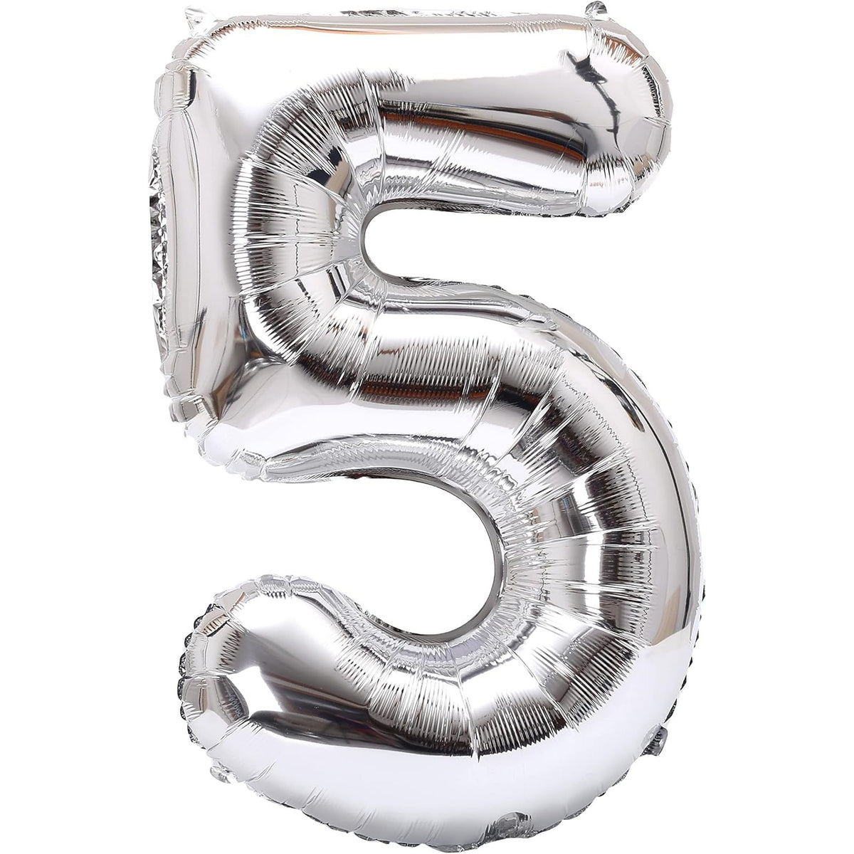 Balon Aniversar Cifra 5, Figurina din Folie Metalizata, Umflare cu Aer sau Heliu, Pai Inclus, Argintiu, 40 cm