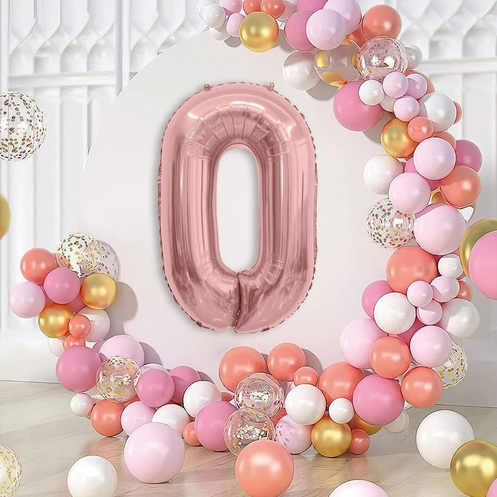 Balon Aniversar Cifra 0, Figurina din Folie Metalizata, Umflare Aer sau Heliu, Include Pai, 40 cm, Rose Gold
