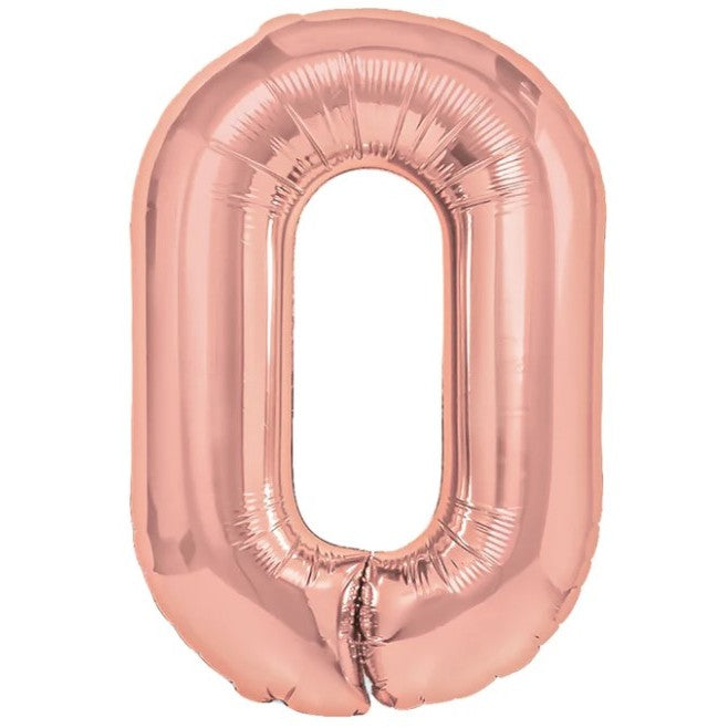 Balon Aniversar Cifra 0, Figurina din Folie Metalizata, Umflare Aer sau Heliu, Include Pai, 40 cm, Rose Gold