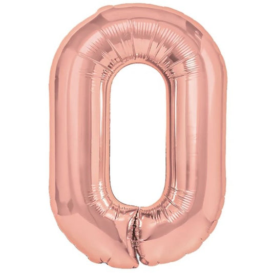 Balon Aniversar Cifra 0, Figurina din Folie Metalizata, Umflare Aer sau Heliu, Include Pai, 40 cm, Rose Gold