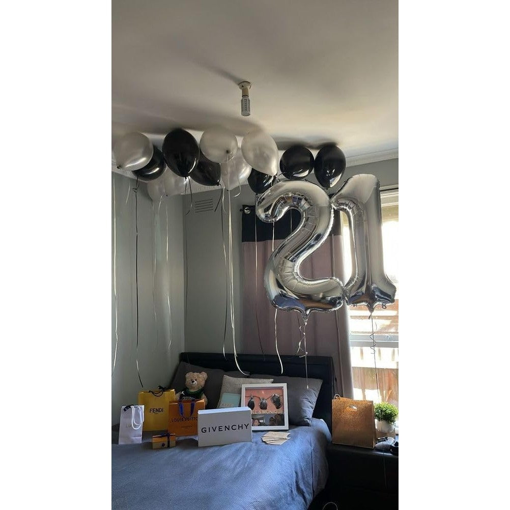 Balon Aniversar Cifra 1, Figurina din Folie Metalizata, Umflare Aer sau Heliu, include Pai, Argintiu, 40 cm