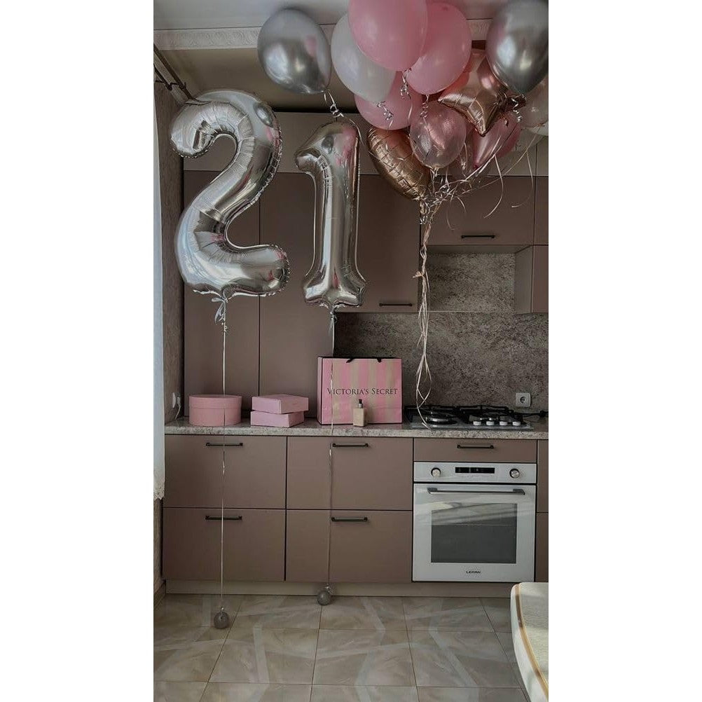 Balon Aniversar Cifra 1, Figurina din Folie Metalizata, Umflare Aer sau Heliu, include Pai, Argintiu, 40 cm
