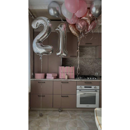 Balon Aniversar Cifra 1, Figurina din Folie Metalizata, Umflare Aer sau Heliu, include Pai, Argintiu, 40 cm
