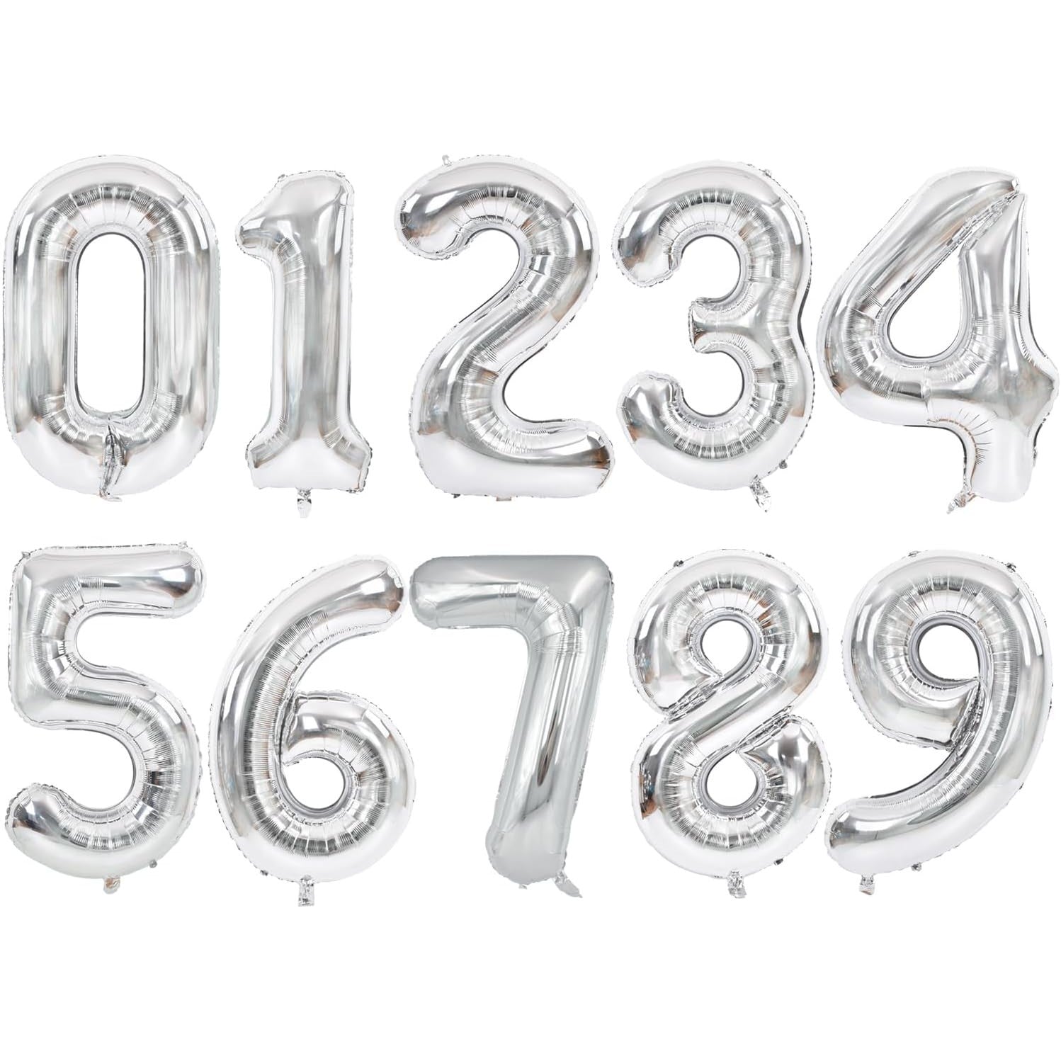 Balon Aniversar Cifra 2, Figurina din Folie Metalizata, Umflare Aer sau Heliu, Include Pai, Argintiu, 40 cm