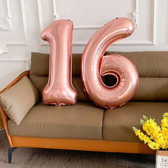 Balon Aniversar Cifra 6, Figurina din Folie Metalizata, Umflare Aer sau Heliu, include Pai, Roz Gold, 40 cm