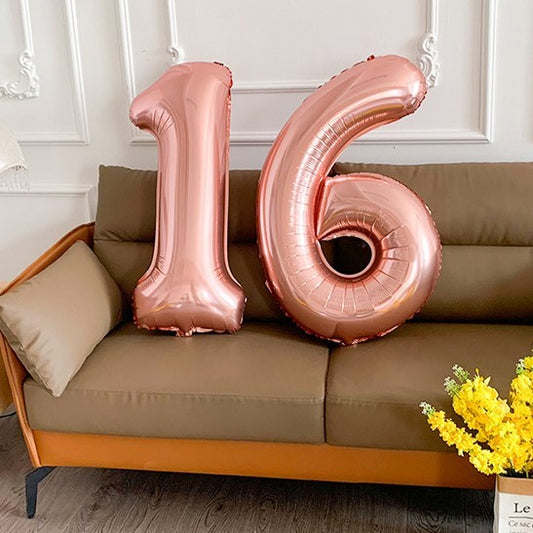 Balon Aniversar Cifra 6, Figurina din Folie Metalizata, Umflare Aer sau Heliu, include Pai, Roz Gold, 40 cm