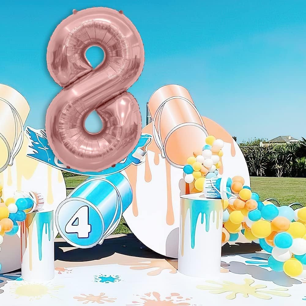 Balon Aniversar Cifra 8, Figurina din Folie Metalizata, Umflare cu Aer sau Heliu, Include Pai de Umflare, Rose Gold, 40 cm