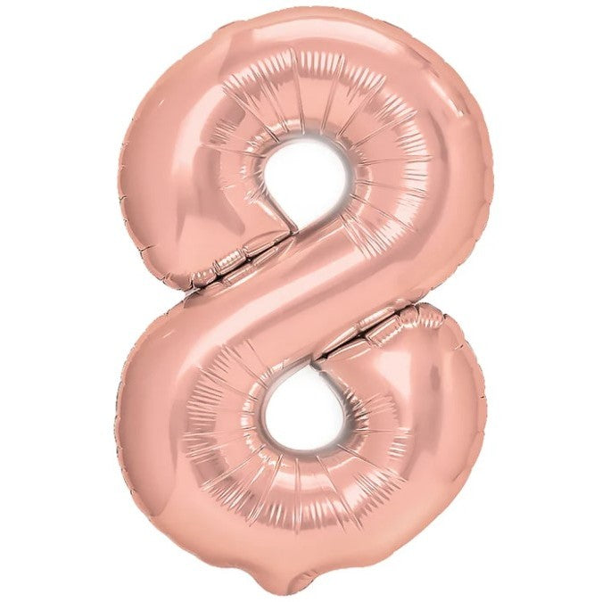 Balon Aniversar Cifra 8, Figurina din Folie Metalizata, Umflare cu Aer sau Heliu, Include Pai de Umflare, Rose Gold, 40 cm