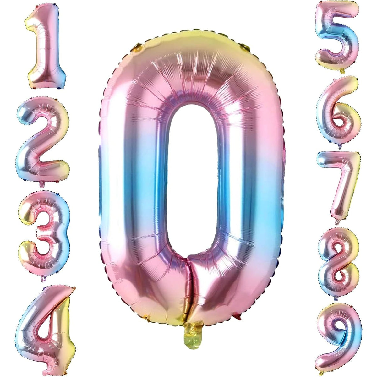 Balon Aniversar Cifra 0, Figurina din Folie Metalizata de Aluminiu, Umflare Aer sau Heliu, include Pai, Multicolor, 40 cm
