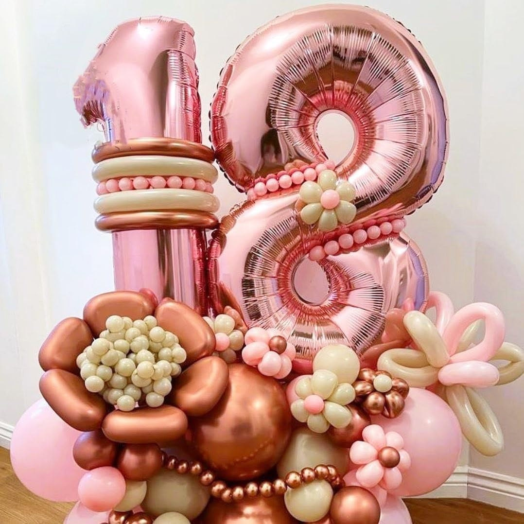 Balon Aniversar Cifra 1, Figurina din Folie de Aluminiu, Umflare cu Aer sau Heliu, include Pai, Rose Gold, 40 cm