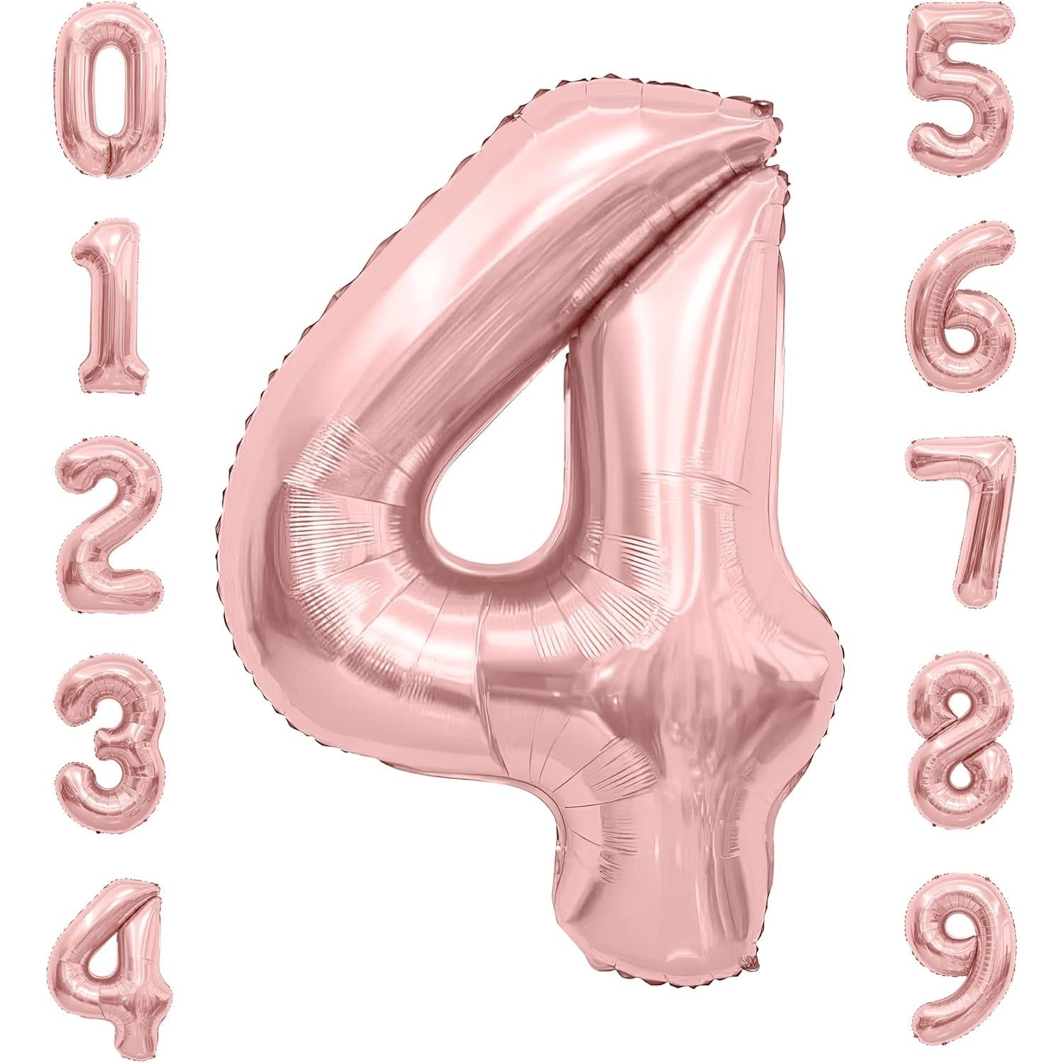 Balon Aniversar Cifra 4, Figurina din Folie Metalizata de Aluminiu, Umflare cu Aer sau Heliu, include Pai, Rose Gold, 40 cm